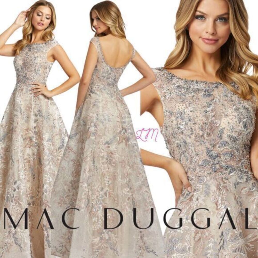 Mac Duggal 20219D Gown Floral Embroidery Beaded Embellishments Size 4